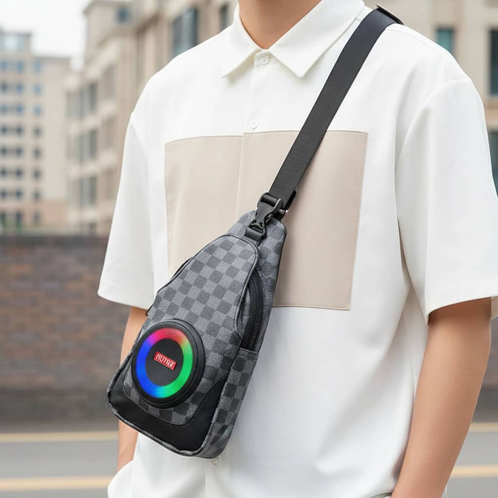 Sac à Bandoulière avec Haut Parleur Bluetooth Rechargeable RGB CH-M818 – حقيبة رجالية مع مكبر صوت بلوتوث مدمج - Électronique - صورة 4