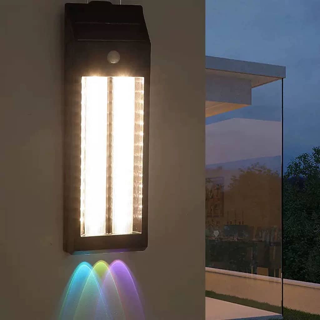 Lanterne Murale Solaire avec Lumière Colorées et Détecteur de Mouvements – مصباح خارجي يعمل بالطاقة الشمسية - Maison - صورة 4