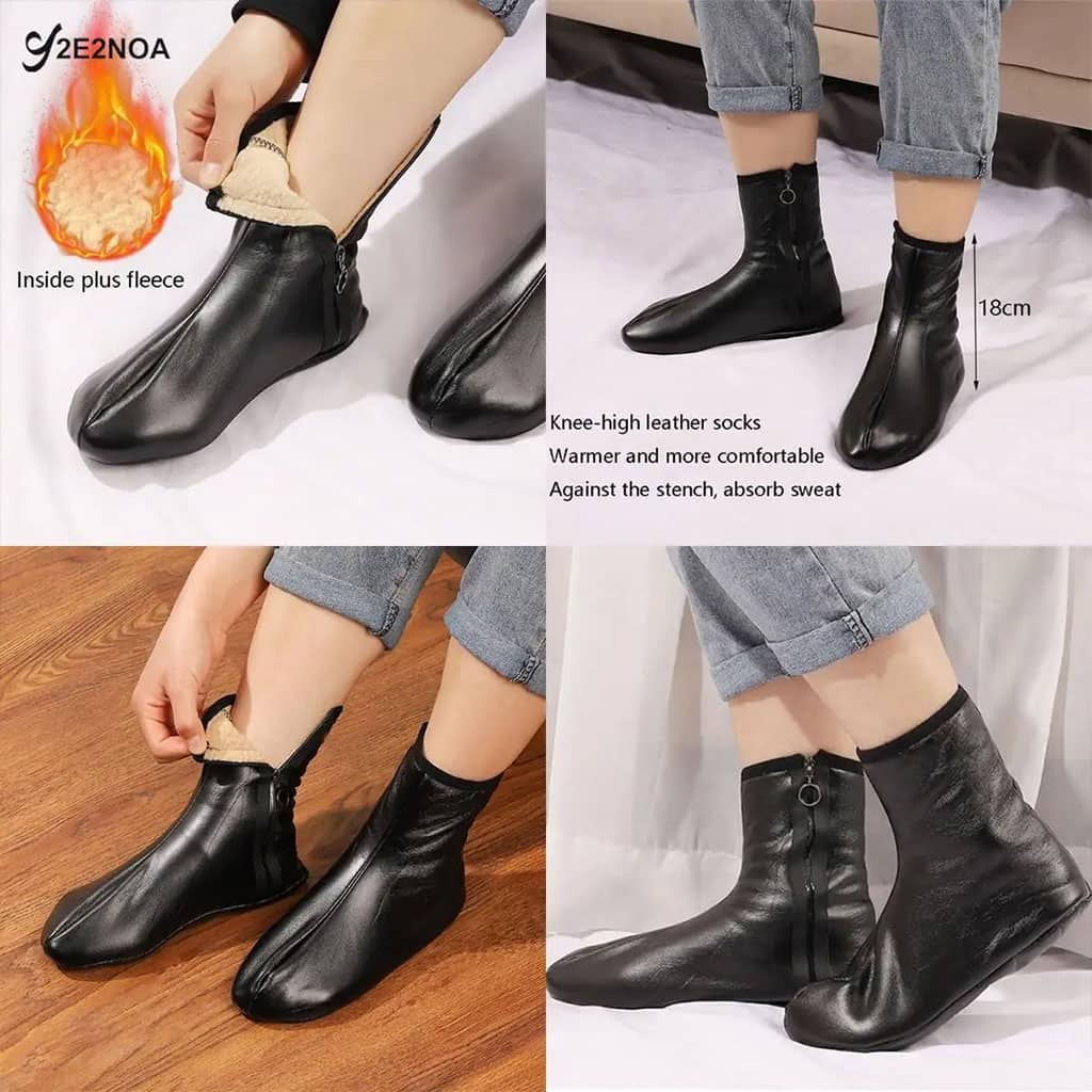 Paire de Chaussettes Chaudes d’hiver unisexes en cuir zippées - Divers - صورة 3