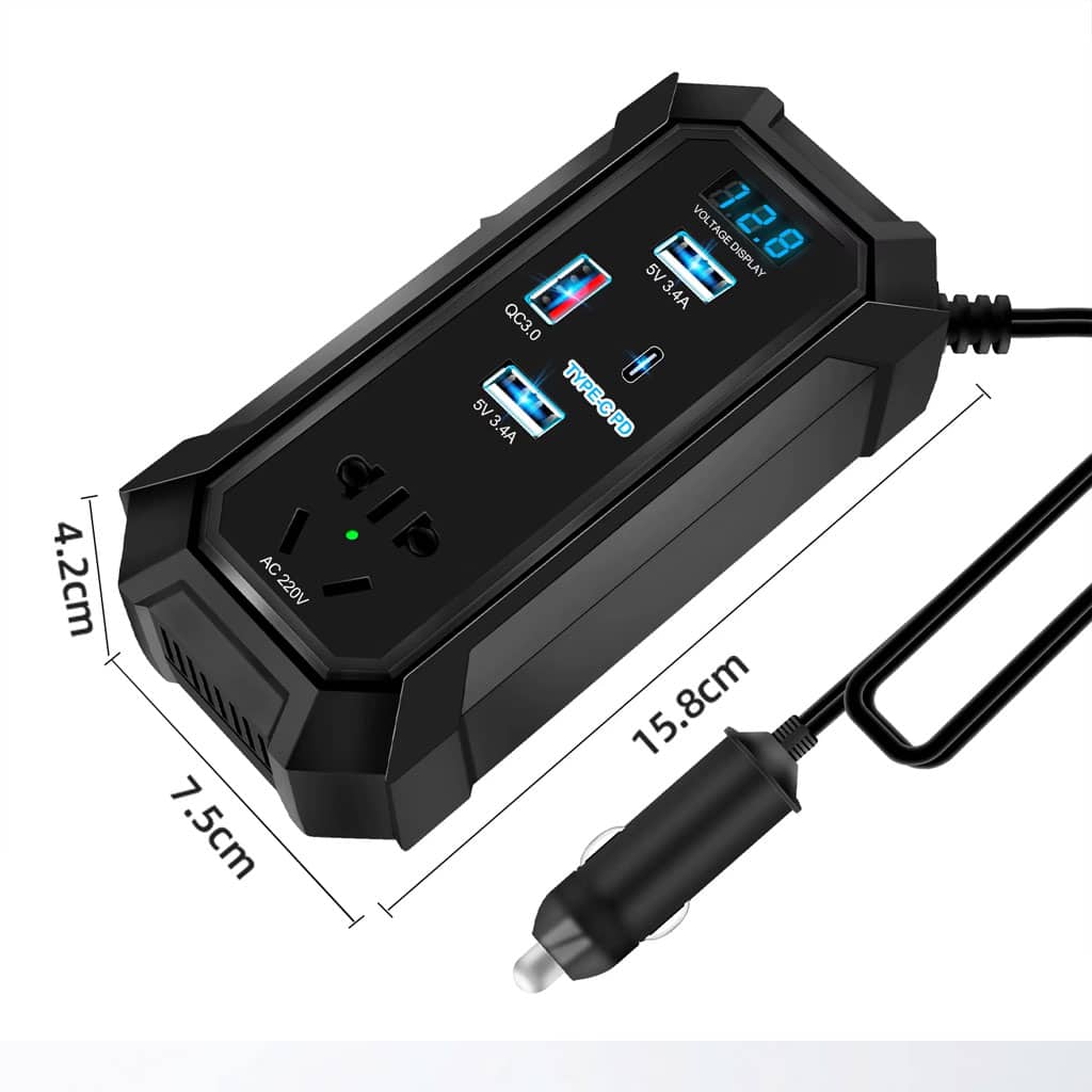 Inverter de voiture 12V 24V à 220V multiports super fast charge – محول التيار الكهربائي في السيارة - Accessoires Auto/Moto - صورة 2