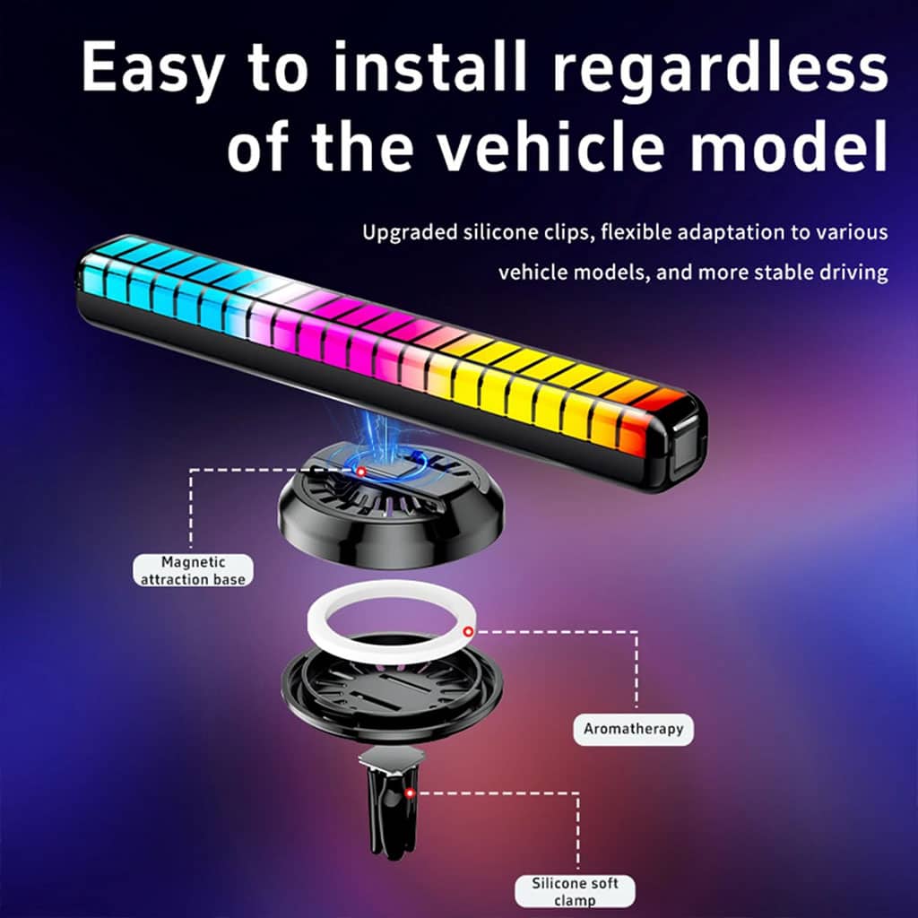 Lampe d’ambiance musicale pour voiture avec humidificateur RGB 1Pcs – مصباح موسيقي للسيارة مع معطر جو - Accessoires Auto/Moto - صورة 5