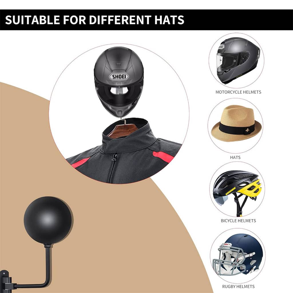Support Mural pour Casque avec 2 Crochets pour Manteaux – حامل خوذة يُثبّت على الحائط مزود بخطافين للمعاطف - Accessoires Auto/Moto - صورة 2