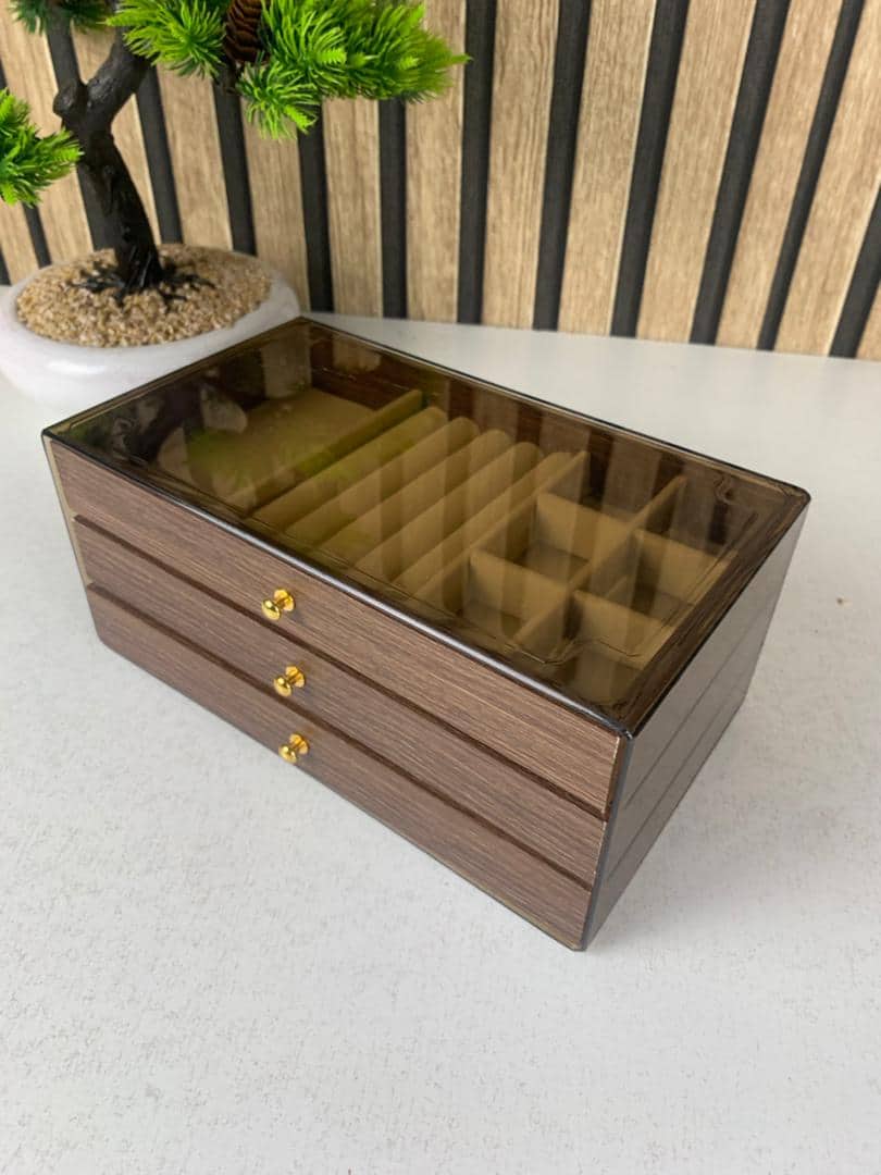 Coffret à bijoux en bois à 3 niveaux très élégant couleur noyer – علبة تنظيم المجوهرات - Soins et Beauté - صورة 6