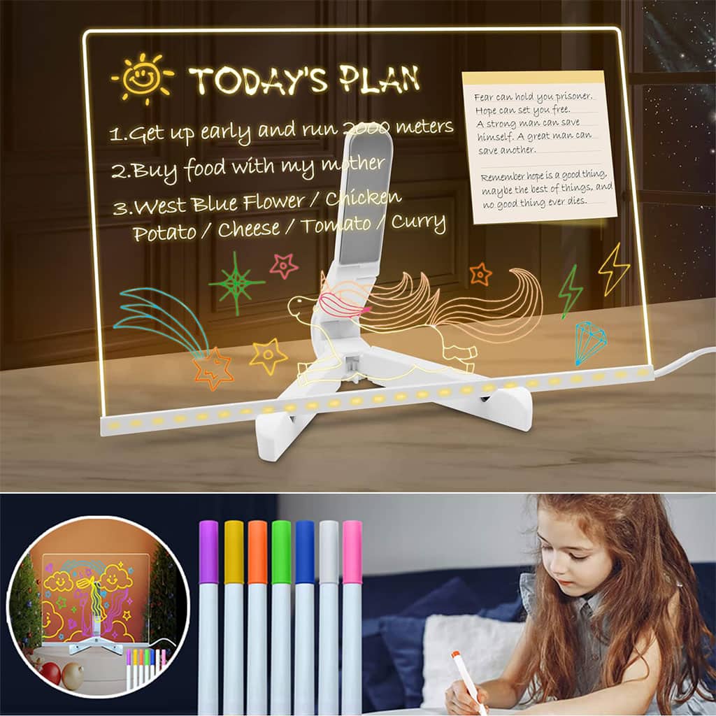 Tableau mémo LED lumineux avec stylo 7 couleurs et support – لوحة كتابة مضيئة للأطفال - Jouet & Gaming - صورة 7