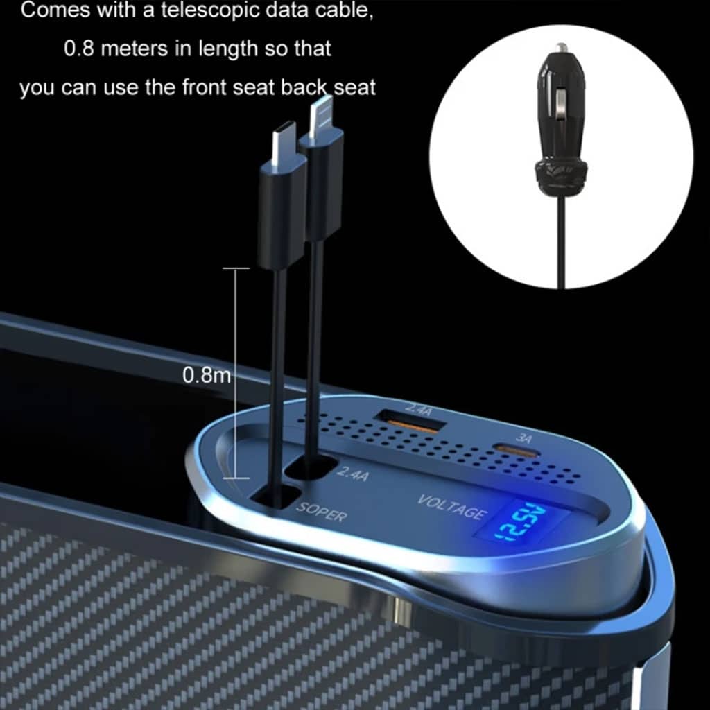 Organisateur 5 en 1 pour siège auto avec chargeur sans fil et 2 câbles télescopiques - Accessoires Auto/Moto - صورة 2