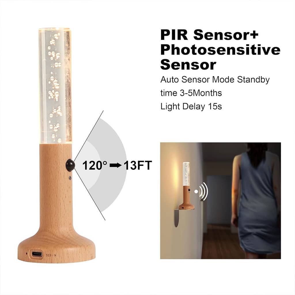 Applique murale rechargeable en bois avec détecteur de mouvement effet glow – مصباح جداري محمول - Maison - صورة 4