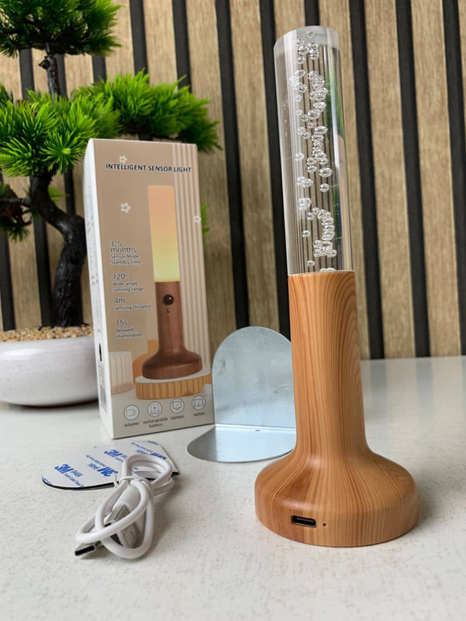 Applique murale rechargeable en bois avec détecteur de mouvement effet glow – مصباح جداري محمول - Maison - صورة 8