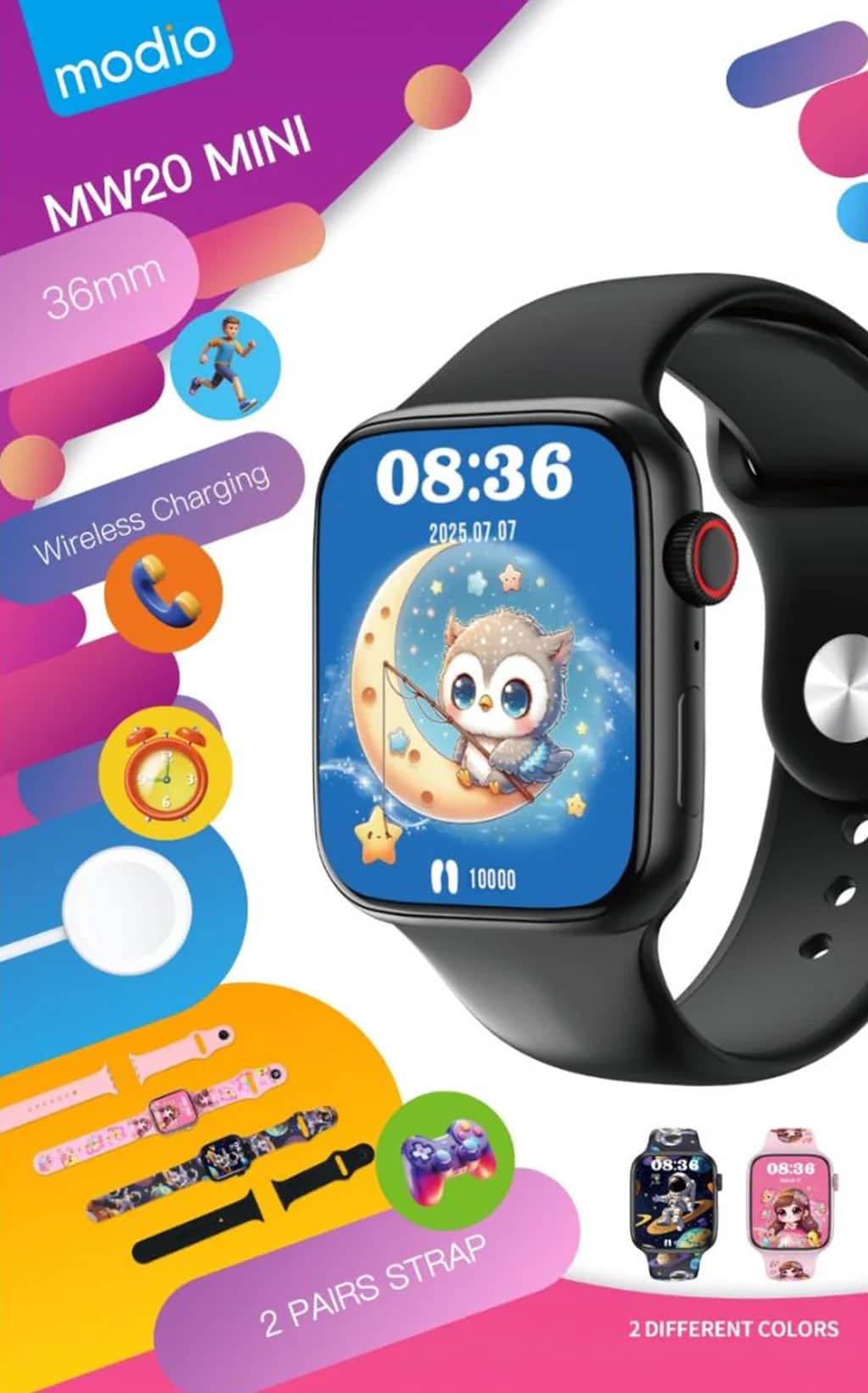 Smartwatch Modio MW20 Mini pour filles et garçons avec 2 bracelets – ساعة ذكية للأطفال - Électronique - صورة 6
