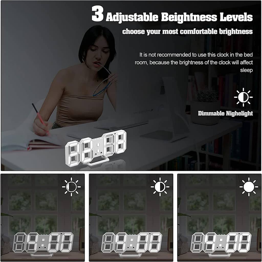 Horloge Murale numérique LED Blanche 3D GH0720L – ساعة رقمية تصميم ثلاثي الأبعاد - Électronique - صورة 2
