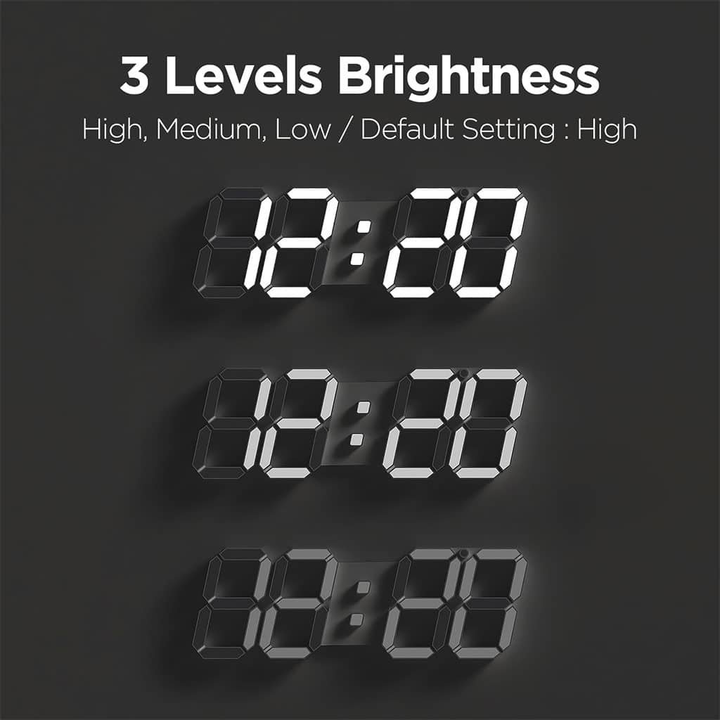 Horloge Murale numérique LED Blanche 3D GH0720L – ساعة رقمية تصميم ثلاثي الأبعاد - Électronique - صورة 3