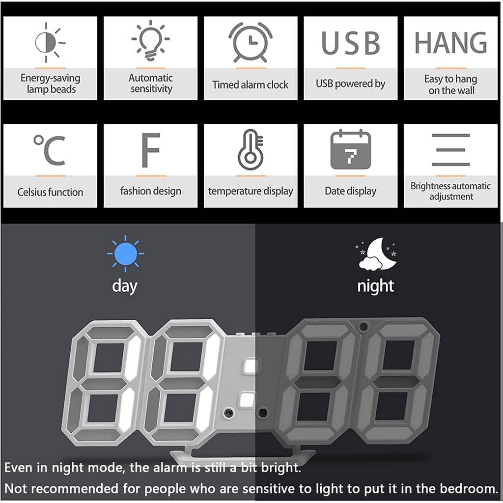 Horloge Murale numérique LED Blanche 3D GH0720L – ساعة رقمية تصميم ثلاثي الأبعاد - Électronique - صورة 7