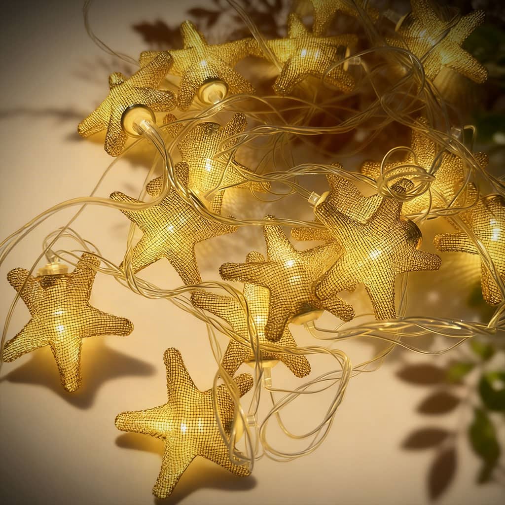 Guirlande Lumineuse Étoiles Dorées 16 LED avec Maillage Métallique – سلسلة أضواء رمضانية - Décoration - صورة 3