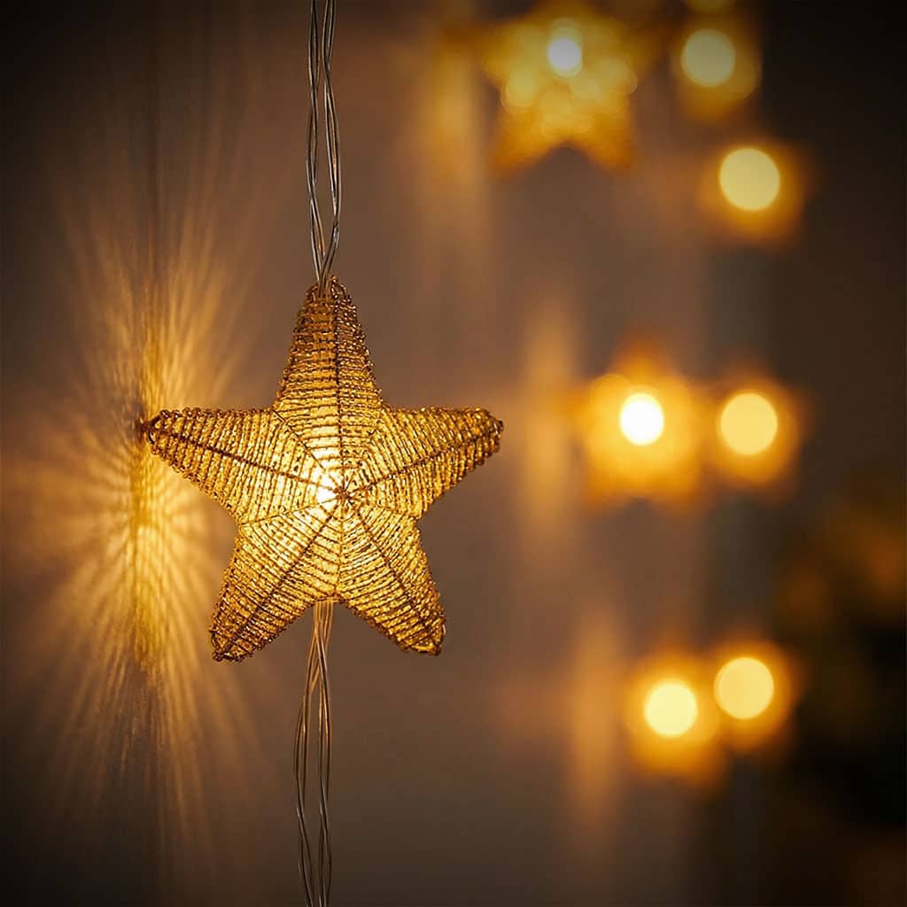 Guirlande Lumineuse Étoiles Dorées 16 LED avec Maillage Métallique – سلسلة أضواء رمضانية - Décoration - صورة 4