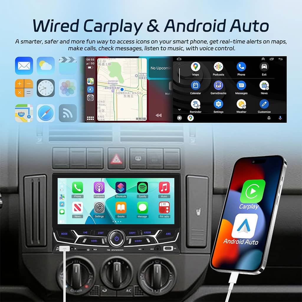 Autoradio 2 Din avec Carplay et Android Auto Ecran Tactile avec Mirror Link – جهاز راديو سيارة - Accessoires Auto/Moto - صورة 2