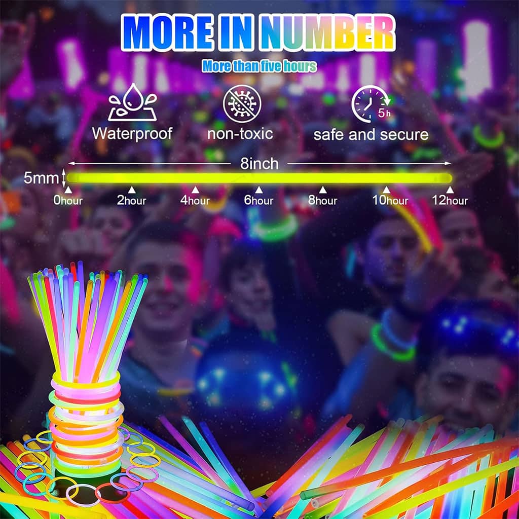Glow Sticks Bulk Party Favors 50pcs 8inch Party Time - أساور مضيئة للحفلات - Jouet & Gaming - صورة 5