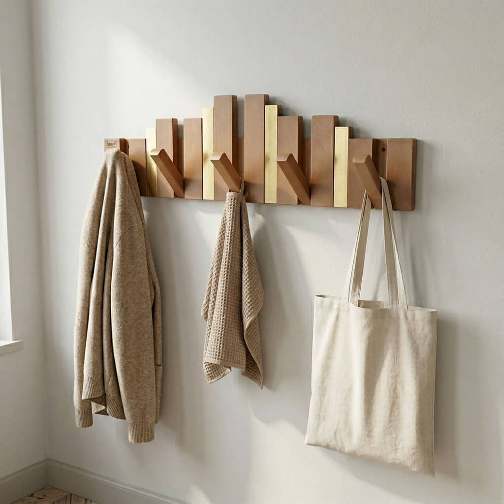 Porte-Manteau Mural Design Piano en Bois avec Touches Dorées - علاقة ملابس خشبية