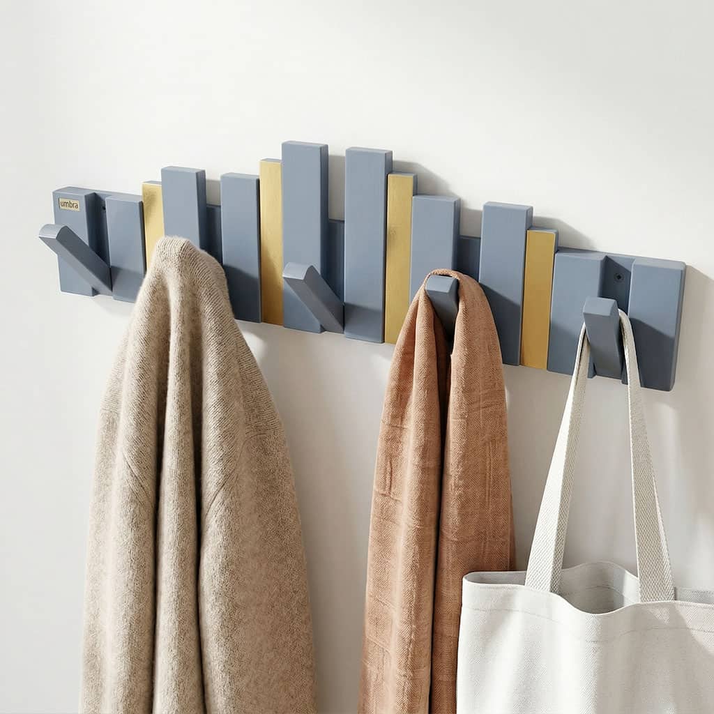 Porte-Manteau Mural Design Piano en Bois avec Touches Dorées - علاقة ملابس خشبية - Maison - صورة 4