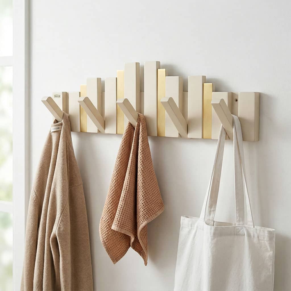 Porte-Manteau Mural Design Piano en Bois avec Touches Dorées - علاقة ملابس خشبية - Maison - صورة 5