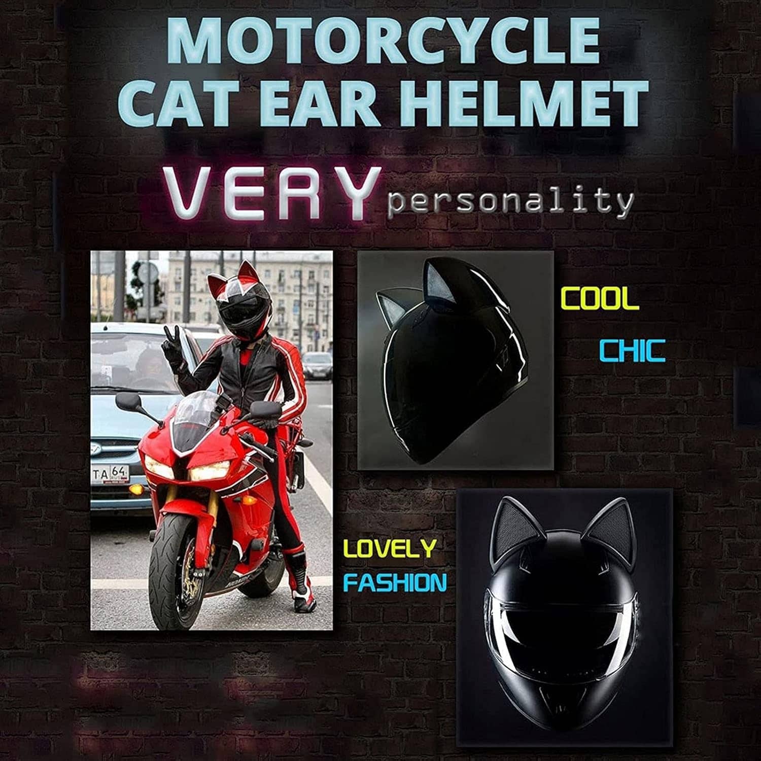 Casque de moto pour femme et fille avec oreilles de chat - خوذة احترافية للنساء - Accessoires Auto/Moto - صورة 7