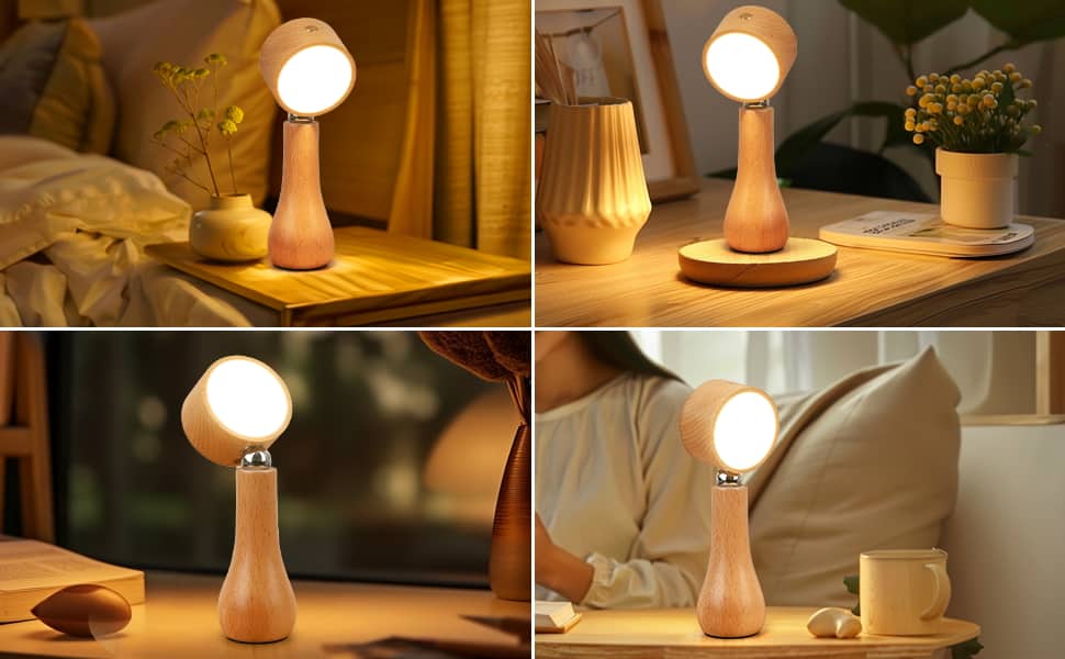Lampe LED Motif en bois portable sans fil rechargeable à interrupteur tactile 4000K - مصباح مكتب يعمل باللمس - Maison - صورة 6
