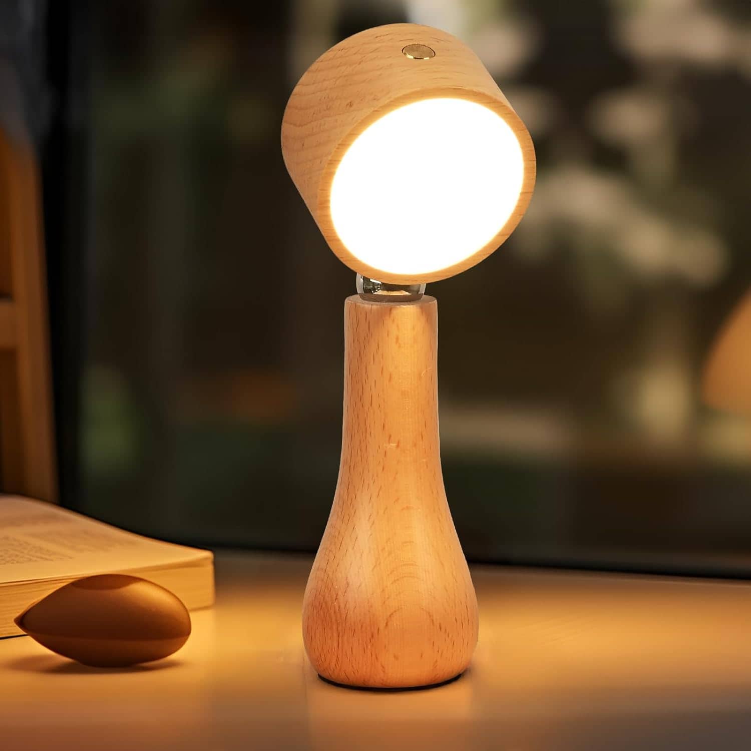 Lampe LED Motif en bois portable sans fil rechargeable à interrupteur tactile 4000K - مصباح مكتب يعمل باللمس - Maison - صورة 9