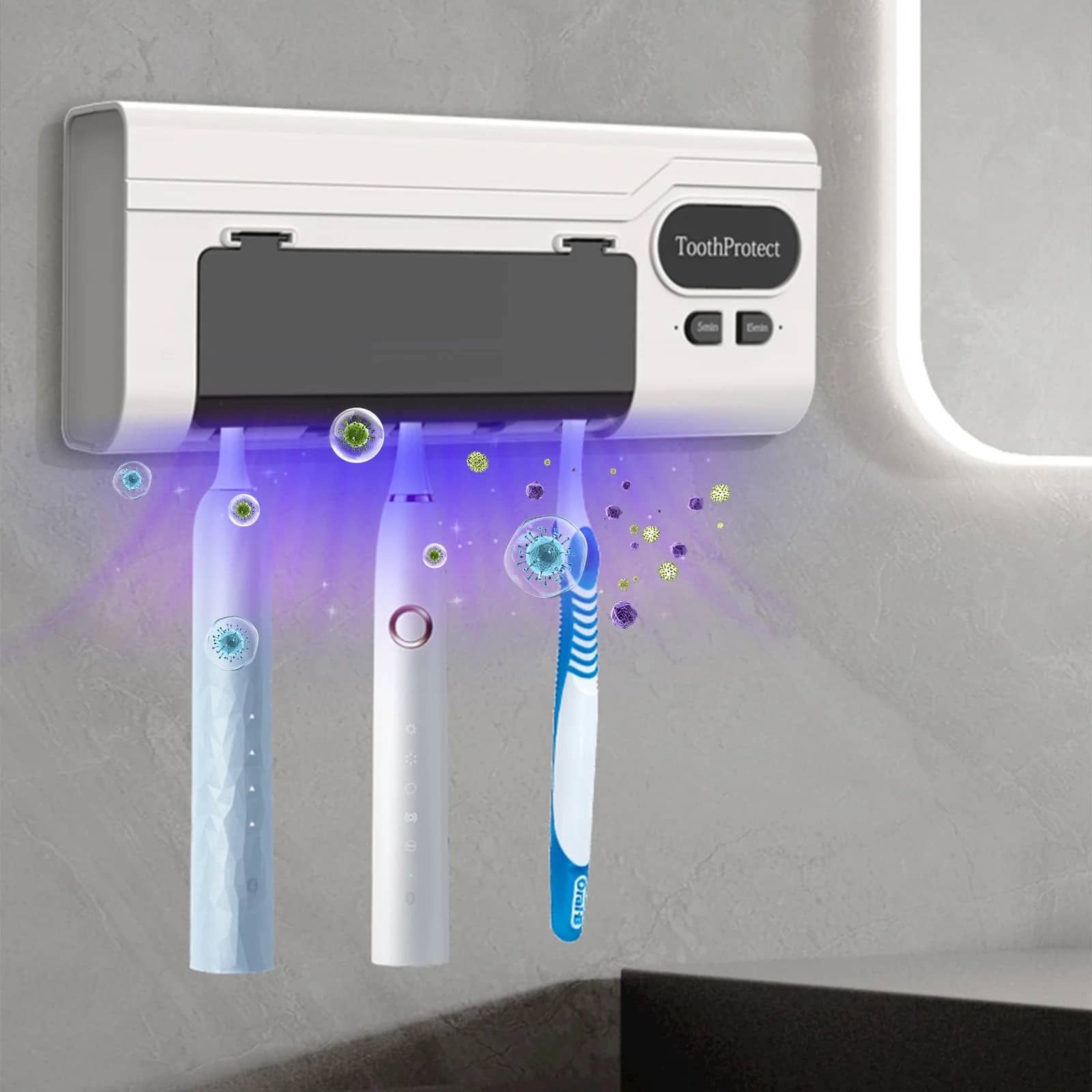 Désinfectant et support de brosse à dents intelligent rechargeable 5 emplacements - حامل فرش الأسنان - Maison - صورة 2