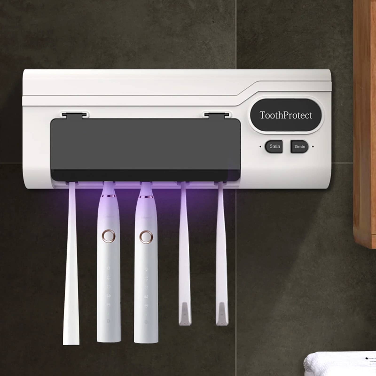 Désinfectant et support de brosse à dents intelligent rechargeable 5 emplacements - حامل فرش الأسنان - Maison - صورة 4