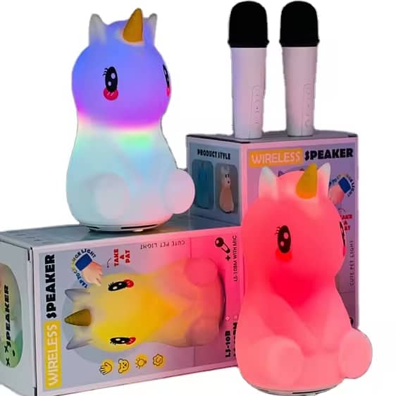 Haut-parleur sans fil de dessin animé licorne avec microphone karaoké LS-10BM - مكبر صوت مع ميكروفون لاسلكي مدمج - Jouet & Gaming - صورة 6
