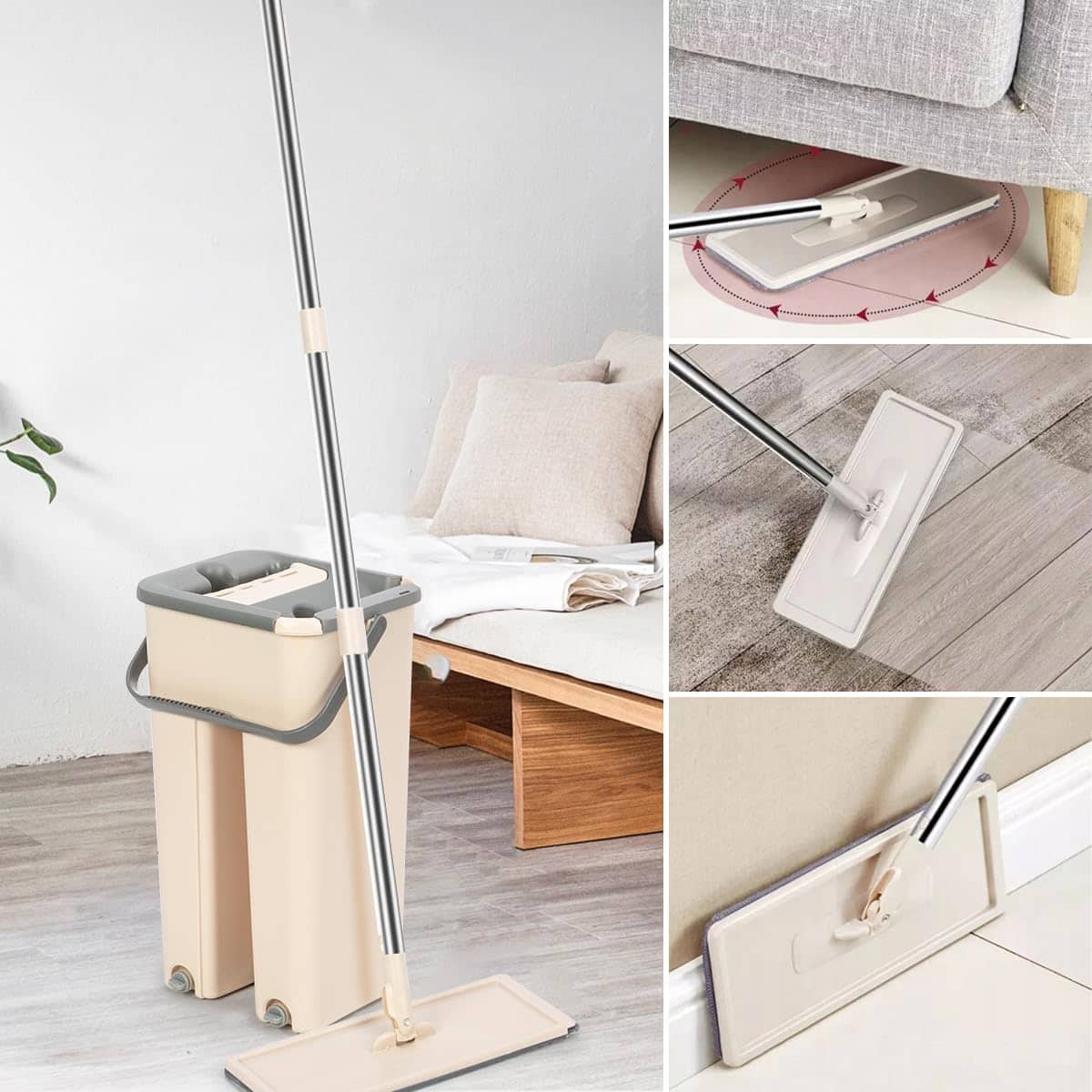 Balai-serpillère plat avec seau à deux compartiments et lingettes en microfibre - ممسحة مايكروفيبر مع دلو بغرفتين للفصل بين الماء النظيف - Maison - صورة 2
