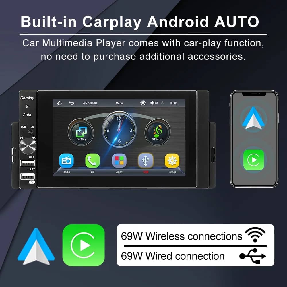 Autoradio 1 DIN MP5 Player Carplay et Android Auto Full HD - مشغل راديو للسيارة - Accessoires Auto/Moto - صورة 6