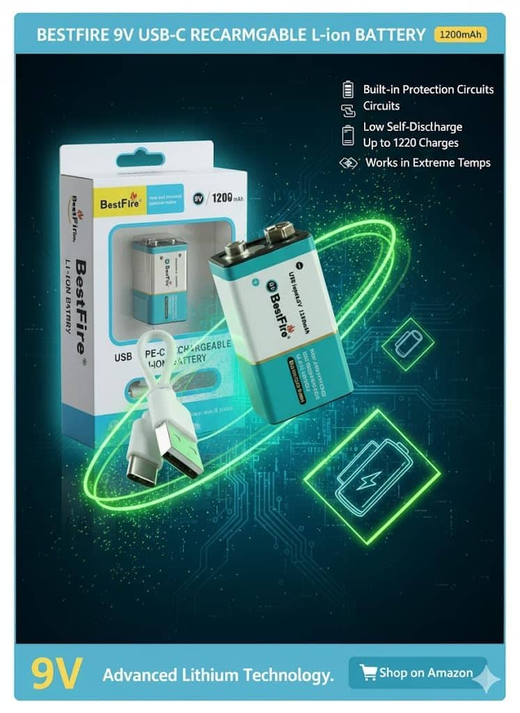 Pile rechargeable USB type C 9V 1200mWh en lithium BestFire - بطارية ليثيوم قابلة لإعادة الشحن - Électronique - صورة 8
