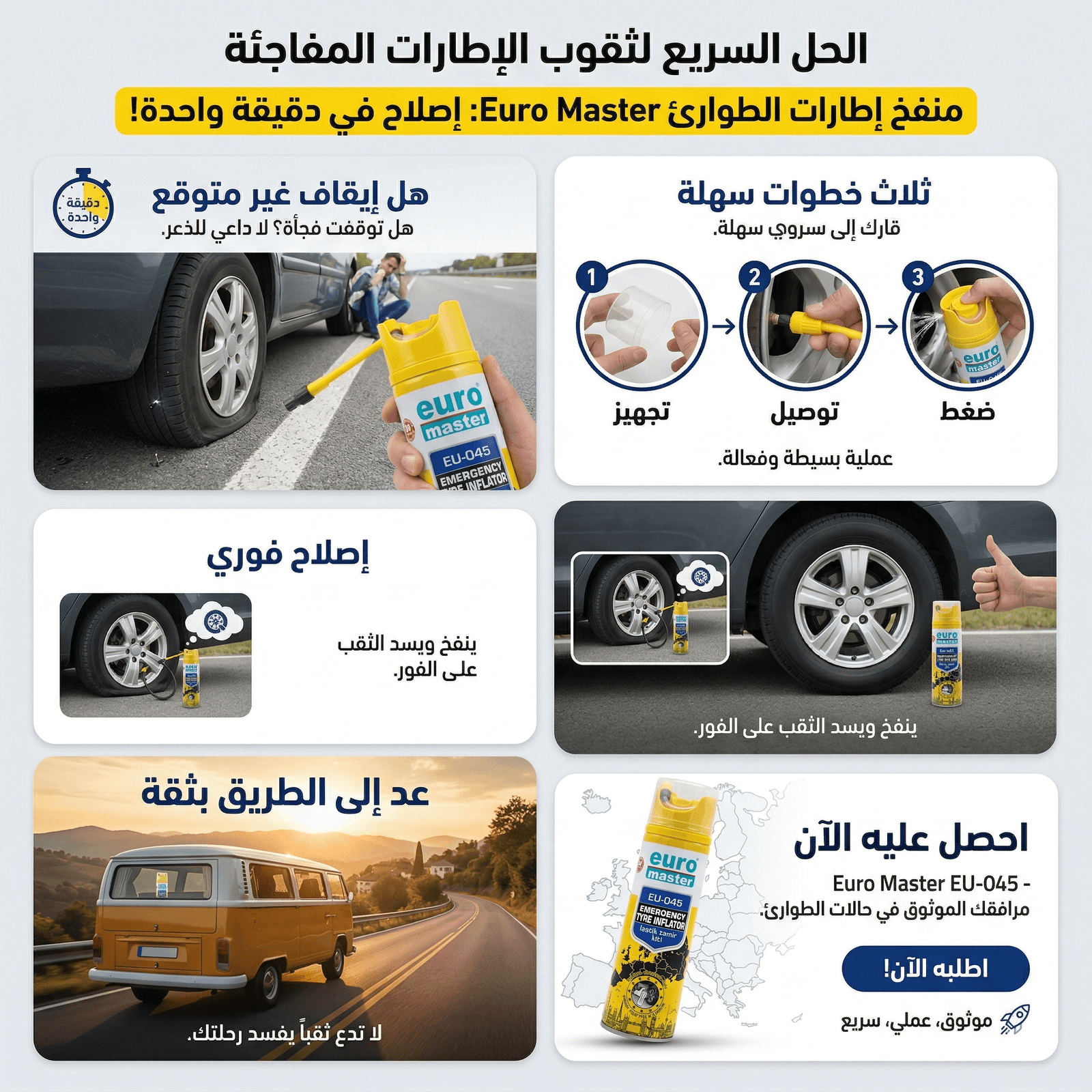 Euro Master EU-045 Emergency Tyre Inflator - بخاخ إصلاح ونفخ إطارات السيارة - Accessoires Auto/Moto - صورة 2