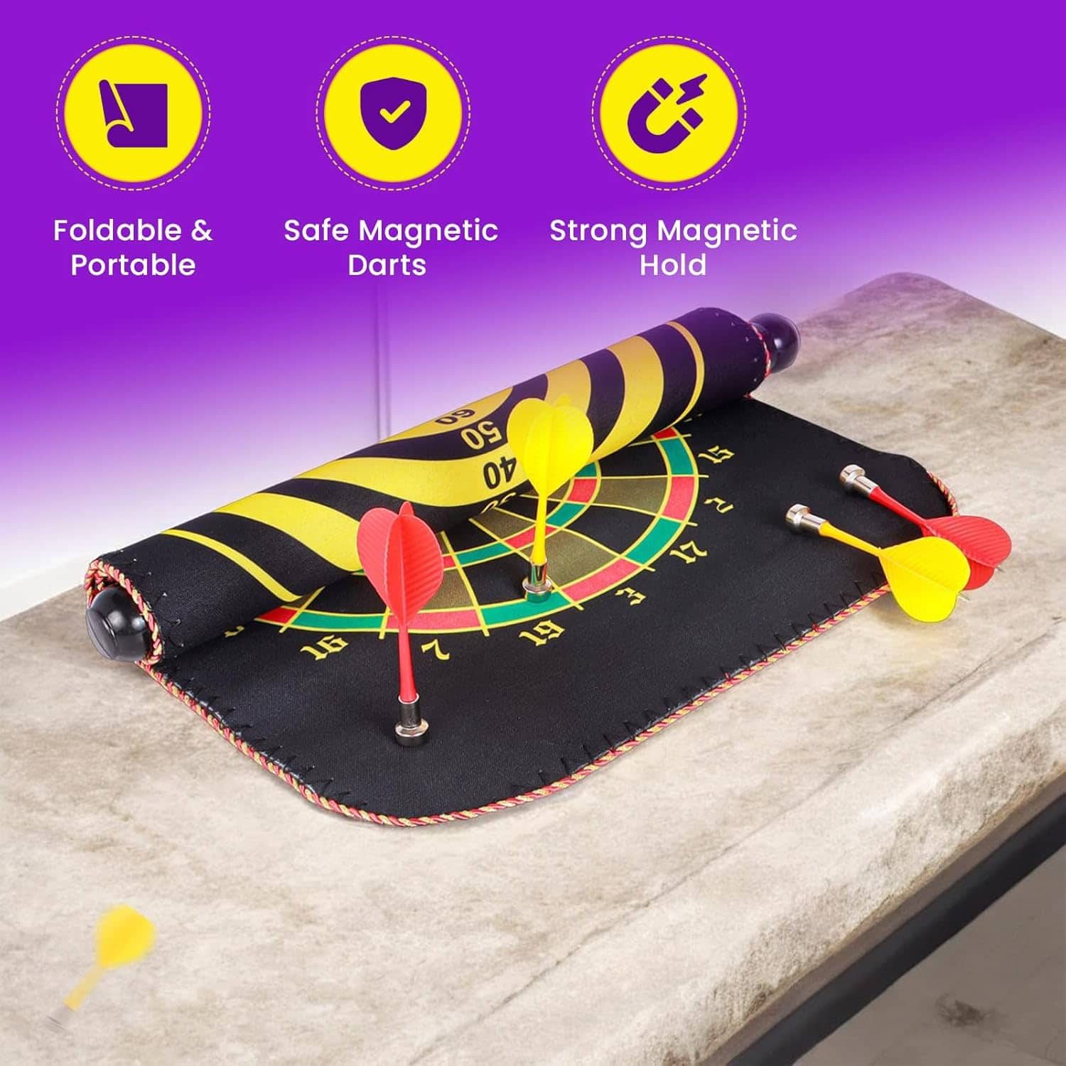 Jeu de fléchettes magnétique avec cible enroulable et suspendue avec 3 fléchettes incluses - لعبة رمي السهام - Jouet & Gaming - صورة 8