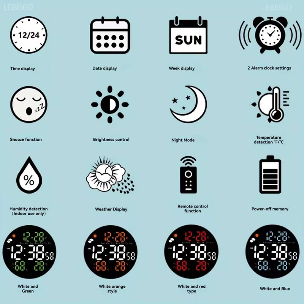 Horloge murale ronde avec télécommande et grand écran LED numérique DS-3853L - ساعة حائط دائرية تعمل بجهاز تحكم عن بعد مزودة بإضاءة رقمية - Électronique - صورة 8