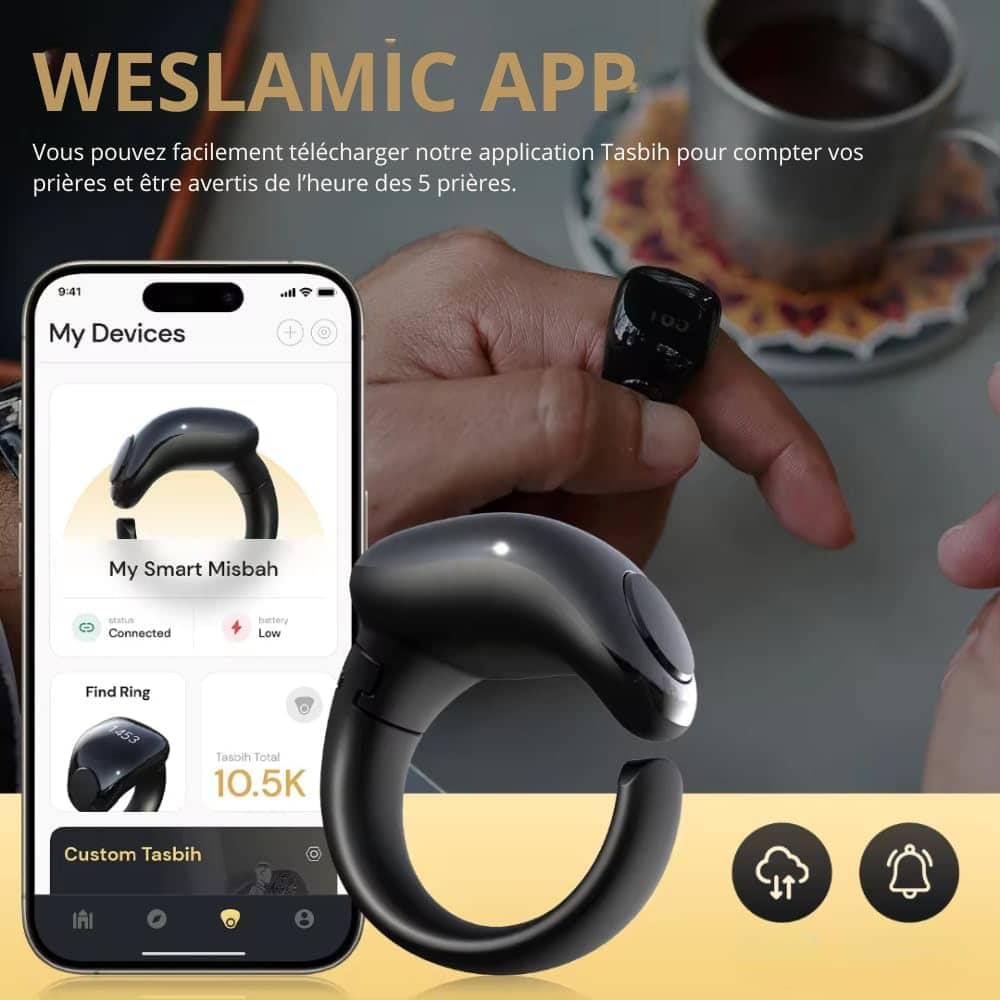 Anneau de Zikr Étanche avec Écran OLED iTasbih Faith+ Black - خاتم التسبيح الذكي المقاوم للماء بـ5 مقاسات - Électronique - صورة 5