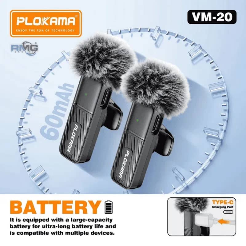 Microphone cravate sans fil Plokama VM-20 2,4 GHz - ارتقِ بصوتك إلى المستوى الاحترافي مع ميكروفون اللاسلكي المزدوج - Électronique - صورة 4
