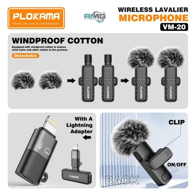 Microphone cravate sans fil Plokama VM-20 2,4 GHz - ارتقِ بصوتك إلى المستوى الاحترافي مع ميكروفون اللاسلكي المزدوج - Électronique - صورة 8