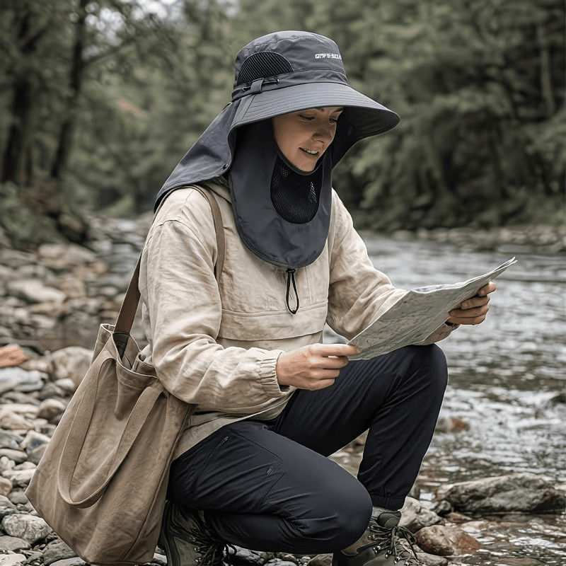 Chapeau de protection solaire printemps-été avec couvrant le visage - قبعة للحماية من الشمس بتصميم شال تغطي الوجه - Camping et Randonnée - صورة 15