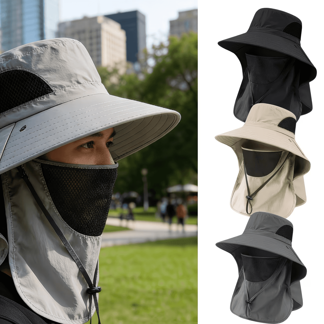Chapeau de protection solaire printemps-été avec couvrant le visage - قبعة للحماية من الشمس بتصميم شال تغطي الوجه - Camping et Randonnée - صورة 4