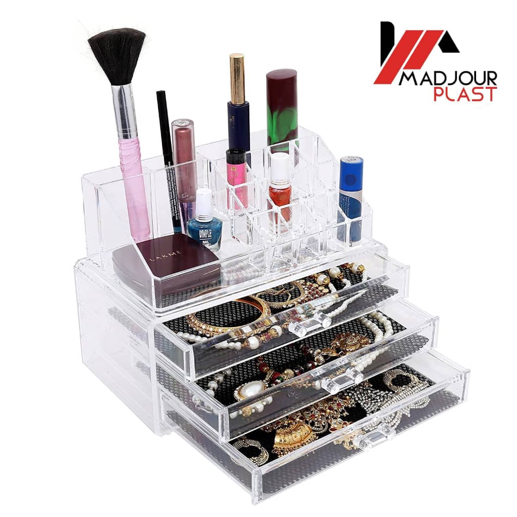 Boîte de rangement de maquillage acrylique avec 3 tiroirs - Soins et Beauté - صورة 8