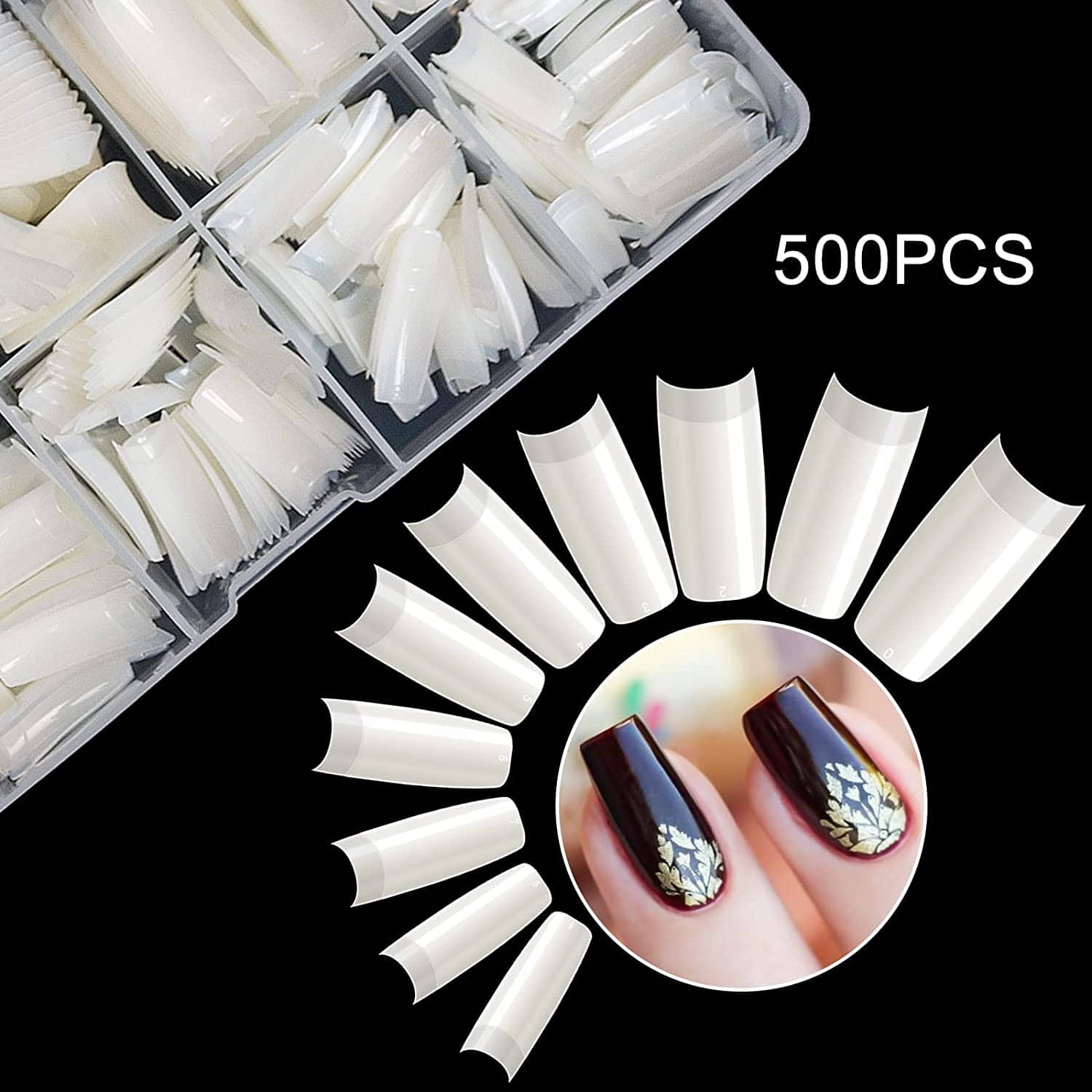 Boite 500 Pcs Pose Capsules 10 Sizes ongles transparent - Soins et Beauté - صورة 6