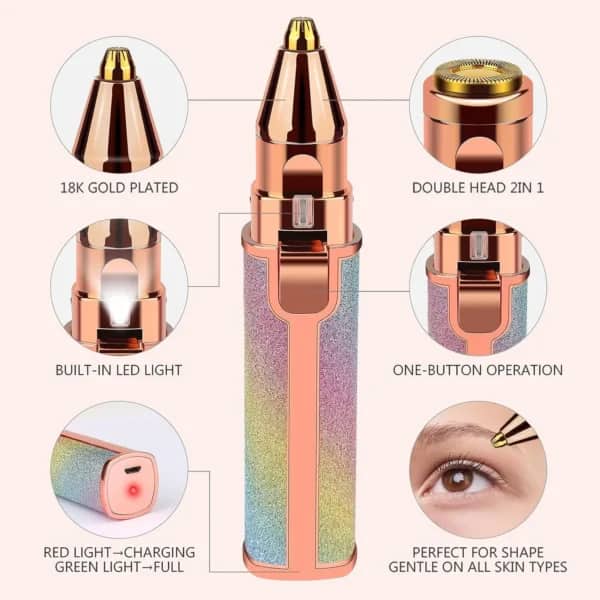 Rasoir électrique 2 en 1 pour femmes Rechargeable épilateur Facial sans douleur - Soins et Beauté - صورة 3