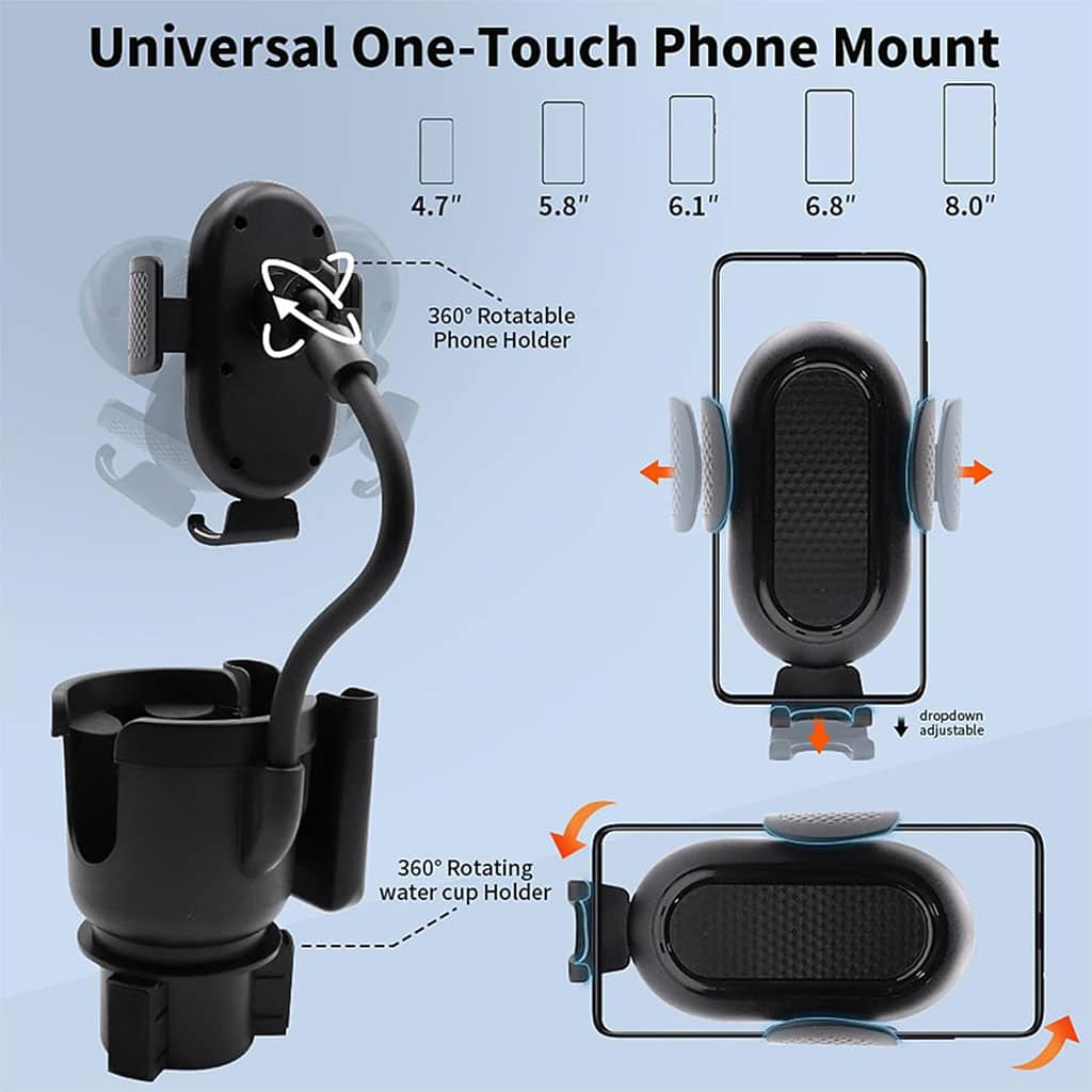 Support de téléphone pour voiture avec porte-gobelet rotation à 360° - حامل هواتف وأكواب في السيارة — معاينة 6