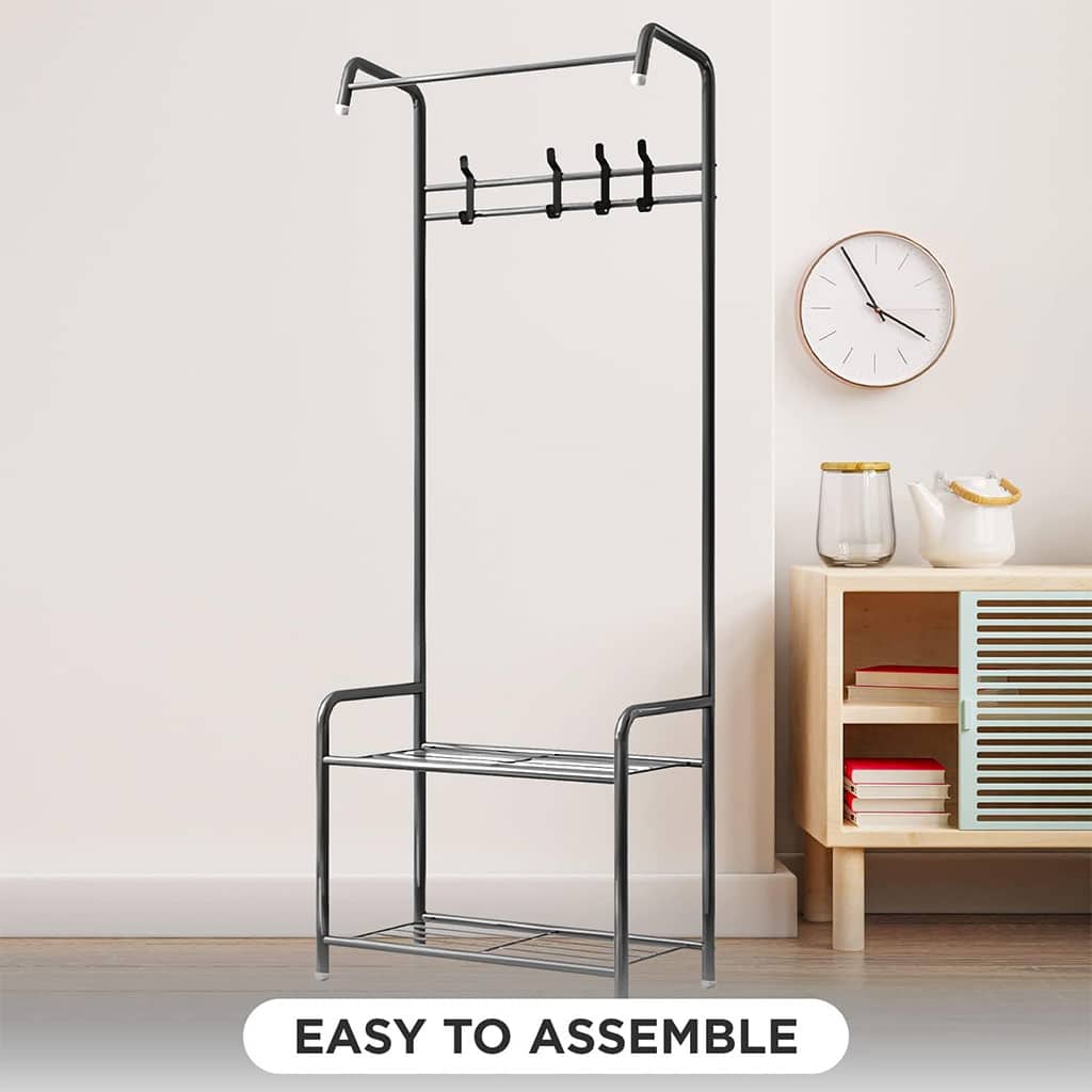 Porte Manteau et Organisateur de Chaussures en Métal avec Cintres – علاقة ملابس ومنظم أحذية 2في1 — معاينة 3