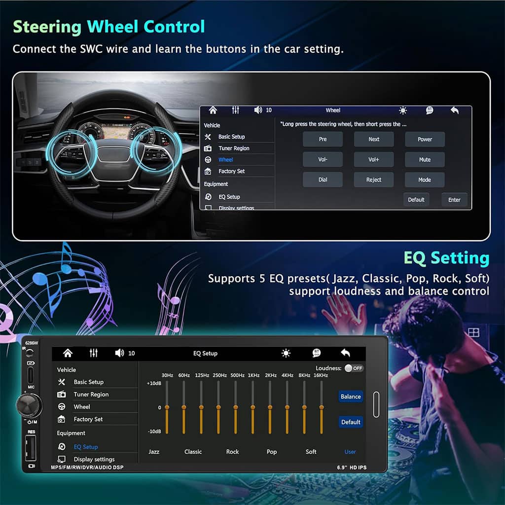 جهاز راديو سيارة لمسي | Autoradio 1 DIN 6.9 Pouces | CarPlay Wireless Android Auto — معاينة 4