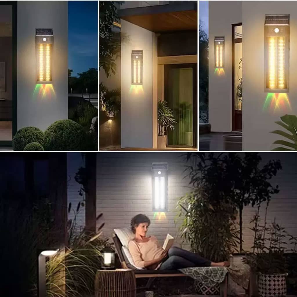 Lanterne Murale Solaire avec Lumière Colorées et Détecteur de Mouvements – مصباح خارجي يعمل بالطاقة الشمسية — معاينة 3