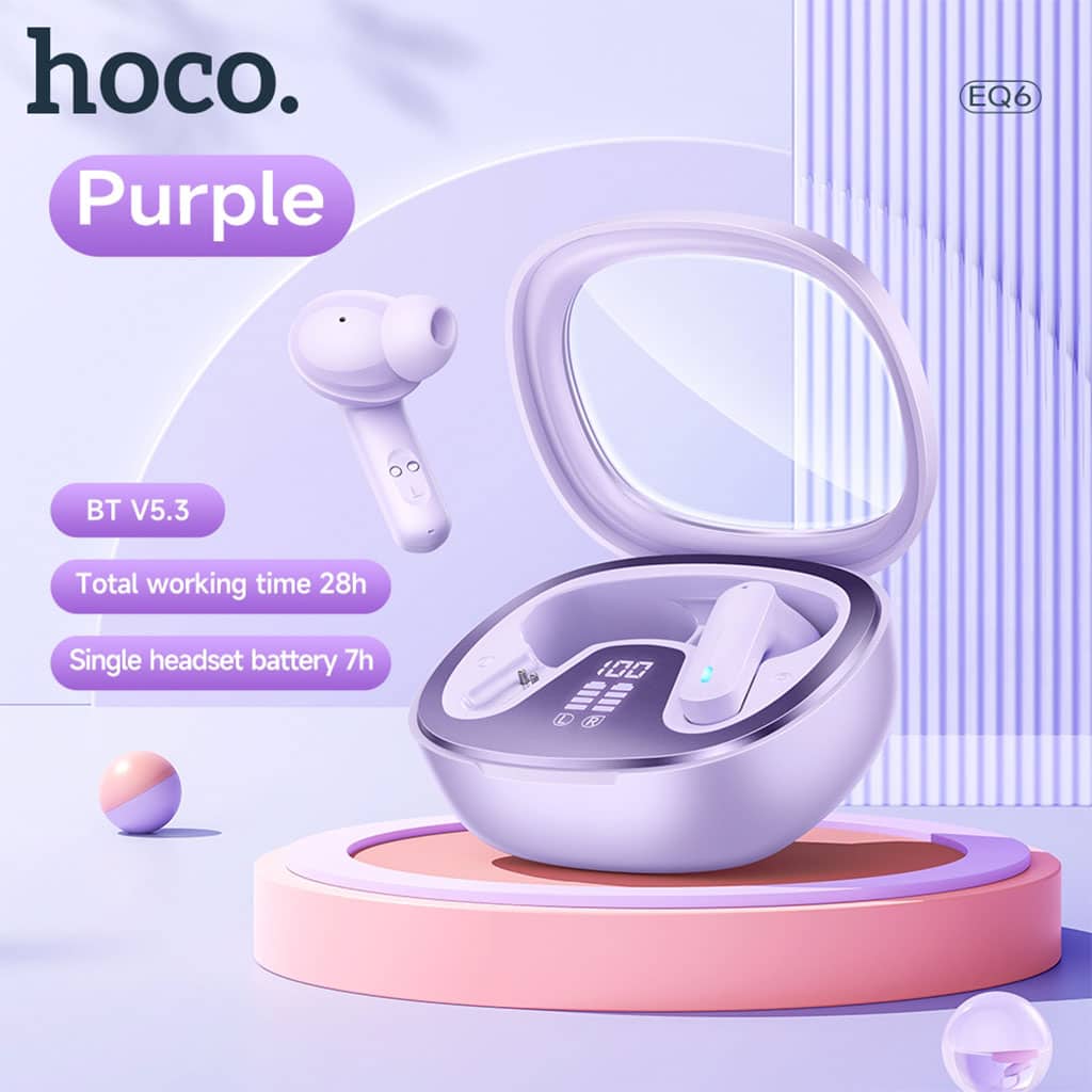 Écouteurs sans fil Bluetooth 5.3 HOCO EQ6 Purple – سماعات لاسلكية أصلية — معاينة 5