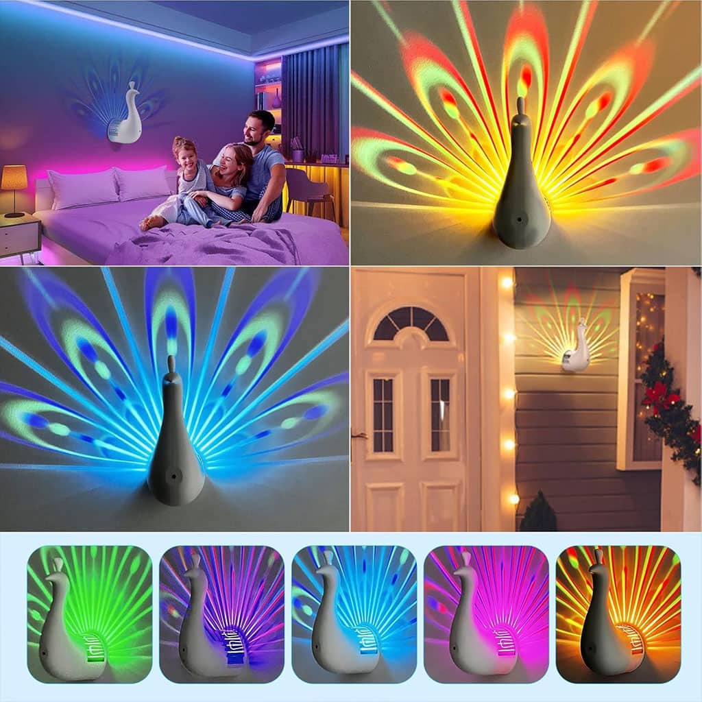 Applique murale en forme de paon 7 réglages de couleur avec télécommande – مصباح ديكور على شكل طائر الطاوس — معاينة 7
