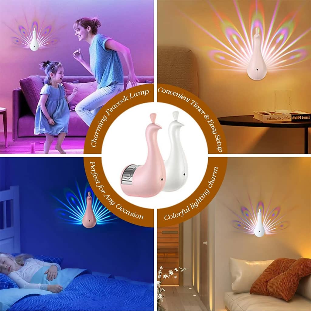 Applique murale en forme de paon 7 réglages de couleur avec télécommande – مصباح ديكور على شكل طائر الطاوس — معاينة 5