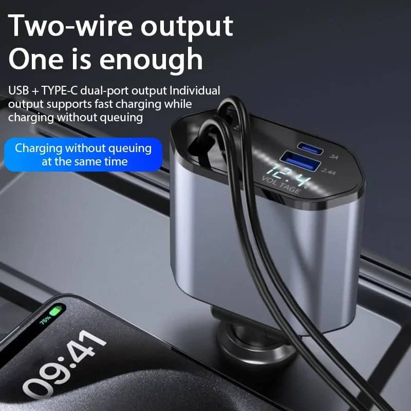 Chargeur de Voiture Rétractable 4en1 120W – شاحن سريع — معاينة 4